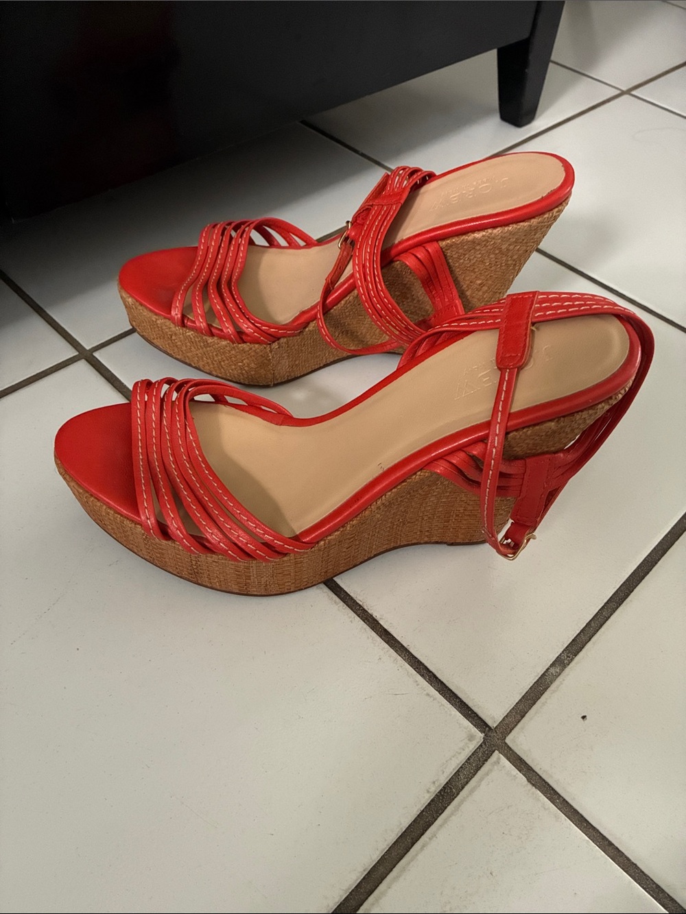 J. Crew Red Strappy Cork Wedge Sandals